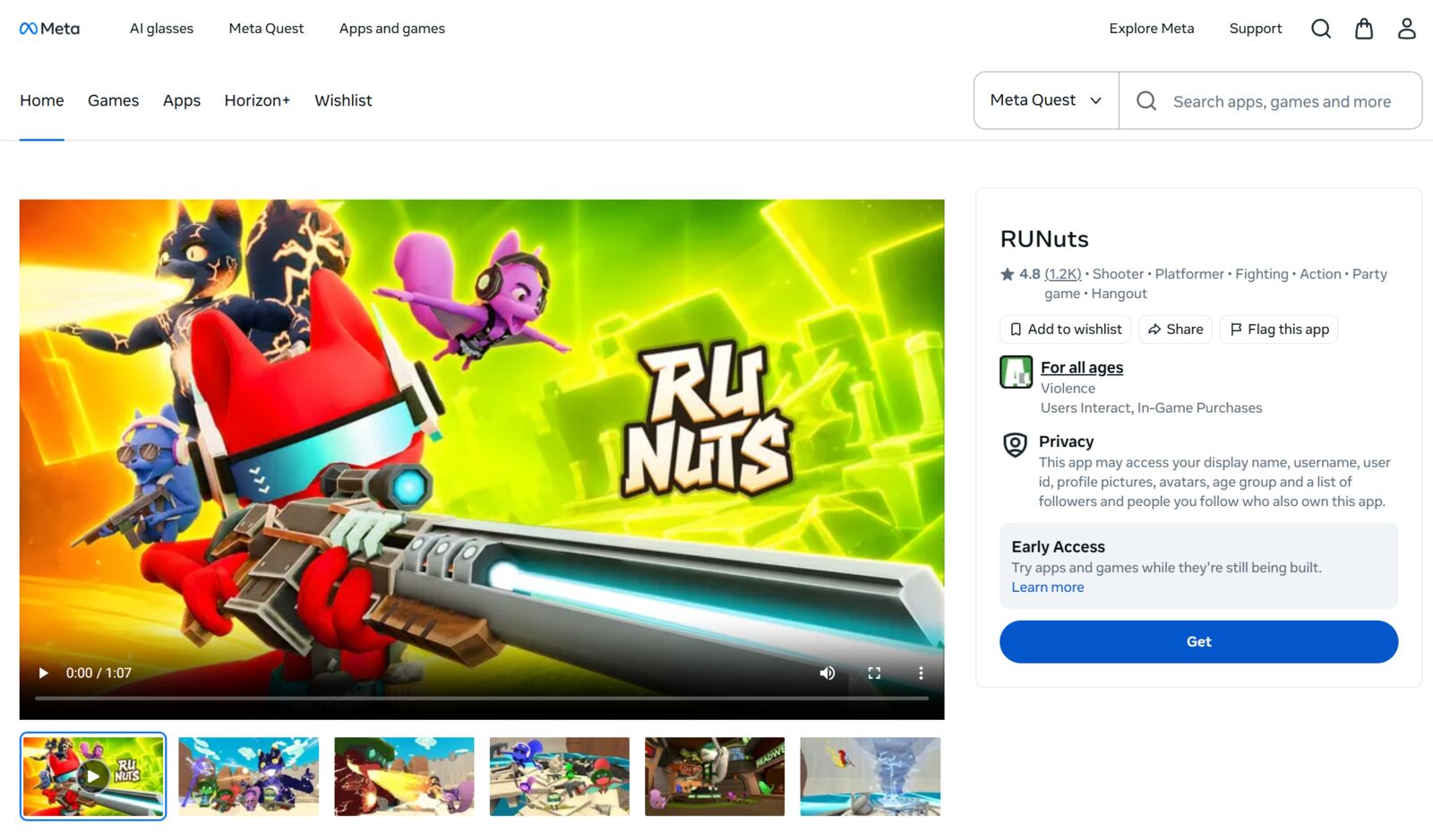 RUNuts Meta 스토어 페이지
